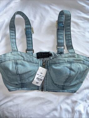 Ci Sono Light Blue Denim Bustier Crop Top